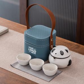 Panda Shaped Ceramic Teapot Set with Carrying Case